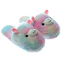 Stuffed Animal Unicorn Slippers | Cute Rainbow Llama Plush Slippers | Alpaca Plush Home Shoes | Fluffy Girls Slippers