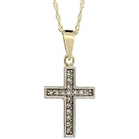 Dainty 14k Gold Diamond Cross Necklace for Women Girls Latin 18mm tall 0.10 ct. 18 inch Chain