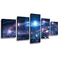 MUMIANWANG 5 Panel Modern Abstract Wall Art Dark Universe Photo Canvas Prints Galaxy Colorful Space Star Canvas Oil Painting for Bedroom Decor (12x16inchx2pcs, 12x24inchx2pcs, 12x32inchx1pc)