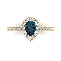 Clara Pucci 1.32 Brilliant Pear Cut Solitaire W/Accent Natural London Blue Topaz Anniversary Promise Wedding ring Solid 18K Yellow Gold