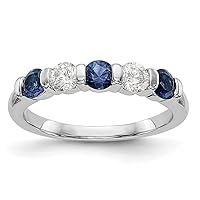 14k White Gold 1/3 Carat Diamond and Blue Sapphire Band Size 7.00 Jewelry for Women
