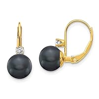 14k Yellow Gold Polished 7mm Black Freshwater Cultured Pearl Diamond Leverback Earrings Measures 16x7mm Wid Jewelry for Women