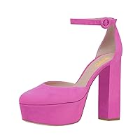 XYD Women Slender Ankle Strap Pumps with Buckle Closed Toe Block High Heel Platform Shoes for Event Party Prom