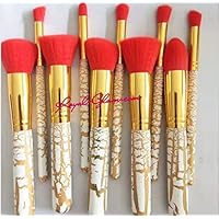 10 Piece Red and Gold Marble Makeup Brush set