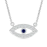 DGOLD Sterling Silver Round White and Blue Diamond Evil Eye Necklace for Women (1/10 cttw)