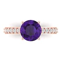 Clara Pucci 2.22ct Round Cut Solitaire with accent Natural Amethyst gemstone designer Modern Statement Accent Ring Solid 14k Rose Gold
