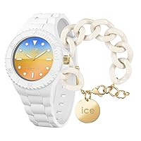 ICE-WATCH Ladies Analogue Quartz Watch with Silicone Strap 020391+ Chain Bracelet - Almond Skin - XL mesh Bracelet in Off-White (020353)