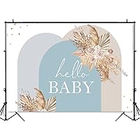 Blue Boy Baby Shower Background Pampas Grass Background for Baby Shower Theme Decorations Hello Baby Floral Boho Party Supplies 7x5 ft