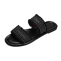 Slipper for Women Summer Comfortable Slide Sandals Women Vintage Casual Beach Open Toe Slip on Linen Casual (k-Black, 8)