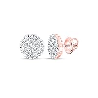 10kt Rose Gold Mens Round Diamond Cluster Earrings 2 Cttw