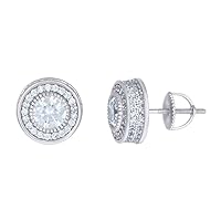 925 Sterling Silver Mens CZ Cubic Zirconia Simulated Diamond Round Fashion Stud Earrings Jewelry Gifts for Men