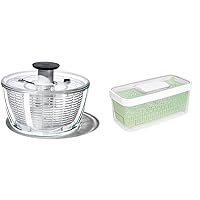 OXO Good Grips Glass Salad Spinner (6.22 Quart) and OXO Good Grips GreenSaver Produce Keeper - Large (5 qt/4.7 L), White