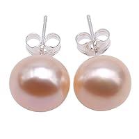 JYX Pearl Earrings 10mm Round Cultured Freshwater Pearl Studs Earrings for Women