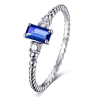 Elegant Blue Sapphire Gemstone Diamond Solid 14K White Gold Promise Engagement Fashion Ring Set for Women