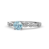 0.82 ctw Aquamarine (5.80 mm) with accented Diamonds Women Engagement Ring with Milgrain work in 14K Gold