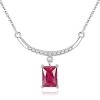Rectangle Ruby Pendant Necklace A Row of Zircon with 925 Silver Chain