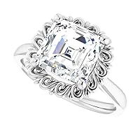 Solitaire Flower Shape Engagement Ring Asscher Cut 3.10CT, VVS1 Clarity, Colorless Moissanite Ring, 925 Sterling Silver, Wedding Ring, Promise Ring, Perfact for Gift Or As You Want