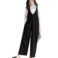 (DENGDING) Women's Wide Pants Overalls, Long Length, One Size Fits All, Loose, Simple, Plain, Cute, Beautiful Legs, Black, Light Blue, Ivory, Terracotta, Mom, 59.1-66.9 inches (150-170 cm) Support Autumn, Winter