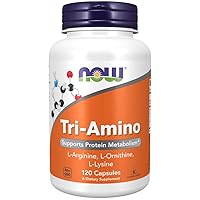 NOW Supplements, Tri-Amino with L-Arginine, L-Ornithine, L-Lysine, Supports Protein Metabolism*, 120 Capsules