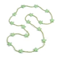 Long Acrylic Star Glass Bead Necklace in Mint Green - 104cm Long