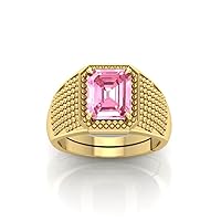 RRVGEM Ring 14.00 Ratti Certified AAA++ Quality Natural Pink Sapphire Gemstone Ring Gold Plated for Men and Women's