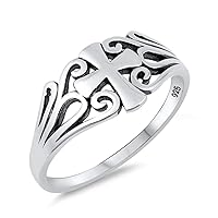 Oxidized Filigree Cross Swirl Christian Ring 925 Sterling Silver Band Sizes 4-10