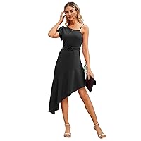 Women's One Shoulder Party Dress with Belt, Cocktail