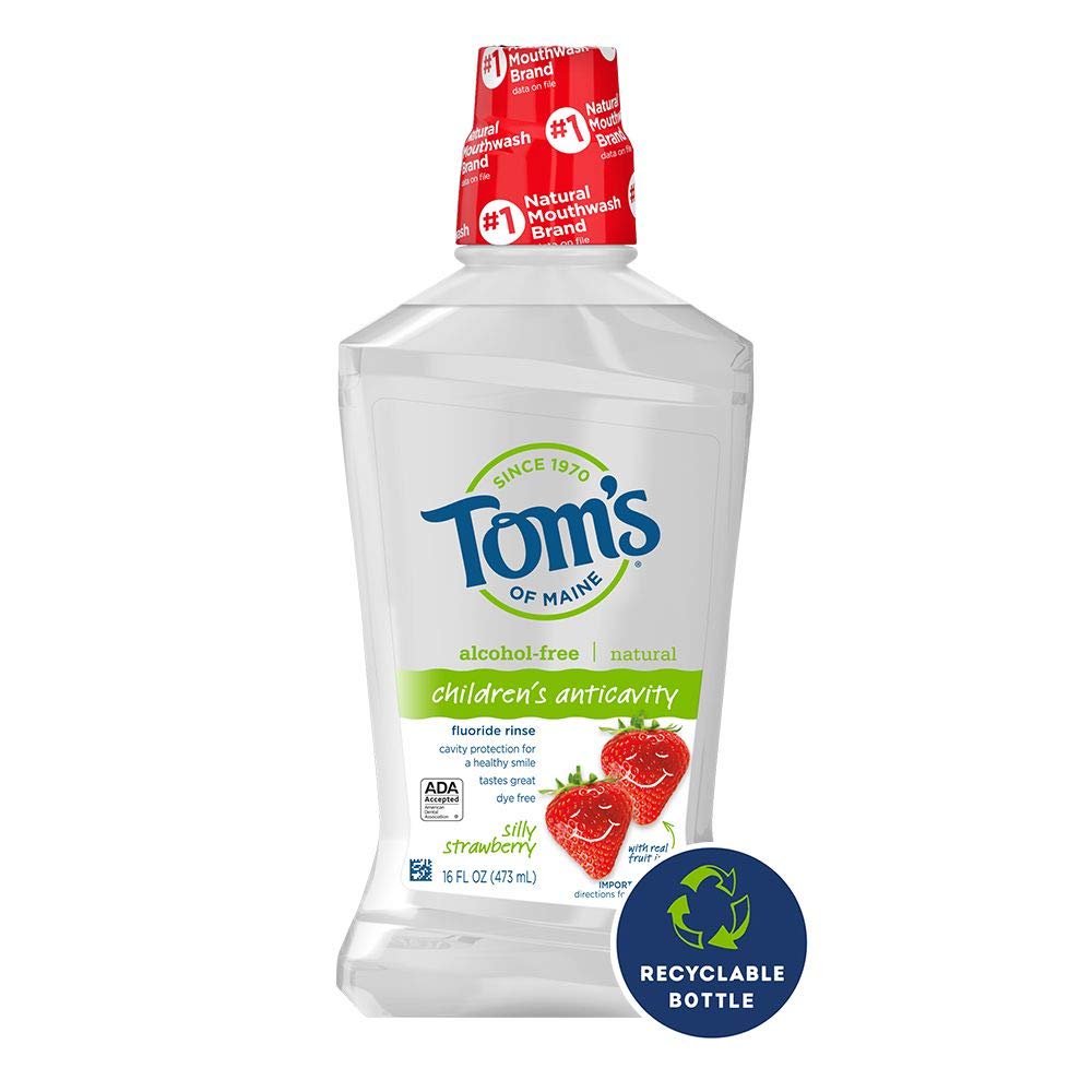 Tom's of Maine Children's Anticavity Fluoride Rinse Mouthwash, Silly Strawberry, 16 oz. 6-Pack (Packaging May Vary)