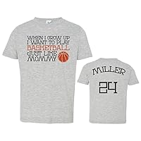 Custom Basketball Toddler Shirt, When I Grow UP, Basketball Like Mommy (Name & Number On Back), Jersey, Personalized Toddler (Y10-12, Grey)
