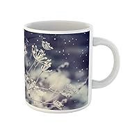 Coffee Mug Blue Frost Winter Landscape Scene Frozenned Flower White Snowflake 11 Oz Ceramic Tea Cup Mugs Souvenir for Family Friends Coworkers