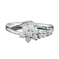 Exquisite Floral Opal Ring for Womens Pink/White Zircon Jewelry Rings Vintage Ladies Copper Ring Engagement Ring