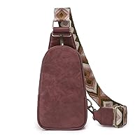 Chest Purse Fanny Pack Sling Bag for Women Hobo Crossbody Purses Hobo with Wide Guitar Strap Belt (wine red)