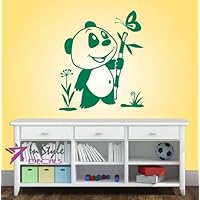 Wall Vinyl Decal Home Decor Art Sticker Smiling Panda with Bamboo Stick Kids Nursery Bedroom Room Removable Stylish Mural Unique Design
