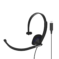 Koss CS195 USB Single-Sided On-Ear Communication Headset, Noise-Cancelling Electret Microphone, Flexible Microphone Arm, Wired with USB Plug, Black