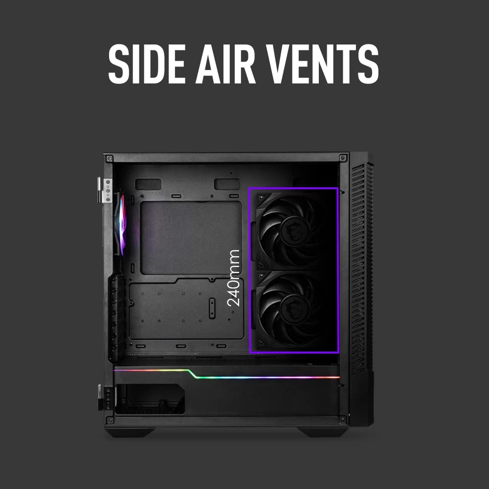 MSI MPG Velox 100R - Mid-Tower Gaming PC Case - Tempered Glass Side Panel - 4 x 120mm ARGB Fans - Liquid Cooling Support up to 360mm Radiator - Mesh Panel for Optimized Airflow