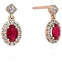Oval Cut Ruby & Cubic Zirconia Antique-Style Halo Drop Earring For Women & Girls 14k Gold Plated 925 Sterling Silver.