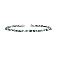 Round Emerald Natural Diamond 1.56 ctw 3-Prong Women Eternity Tennis Bracelet 14K White Gold