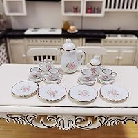 AirAds Dollhouse 1:12 Scale Dollhouse Miniature Tea Set Porcelain Coffee Set Pink Flowers