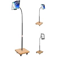 Ipad Stand Floor with Wheels,Adjustable Height Tablet Floor Stand for Bed,Gooseneck Tablet Holder with Bamboo Base,Compatible with Kindle,Ipad pro Mini 12.9/6,Phones (4.7''-13'')