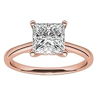 10K Solid Rose Gold Handmade Engagement Ring, 3 CT Princess Cut Moissanite Diamond Solitaire Wedding/Bridal Rings for Women/Her, Minimalist Rings Anniversary Ring For Gifts