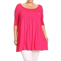 Fashion Stream Women's Plus & Regular Size Solid 3/4 Sleeve Tunic Mini T-Shirt Dress Made in USA