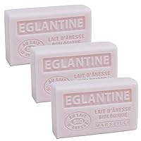 Label Provence Savon de Marseille - French Soap Made With Fresh Organic Donkey Milk - Eglantine Fragrance - 60 Gram Bar - Set of 3