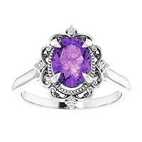 Vintage 1.5 CT Oval Cut Ring 925 Sterling Silver /10K/ 14K/ 18K Solid White Gold Ring, Antique Natural Amethyst Engagement Ring, Victorian Purple Amethyst Diamond Ring Perfact for Gift
