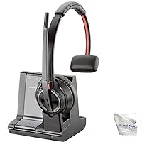 Poly Savi 8210 Office Bluetooth Wireless DECT Single-Ear Headset Bundle, Noise Canceling, 13-Hour Battery, Connects to Deskphone, PC, Mobile - Works with Teams, Zoom, GTW Cloth