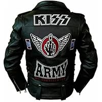 Mens KISS ARMY Motorcycle Black Sheepskin Leather Biker Racing Jacket