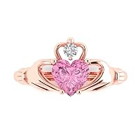 Clara Pucci 1.52ct Heart Cut Irish Celtic Claddagh Solitaire Pink Simulated Diamond designer Modern Statement Ring Solid 14k Rose Gold
