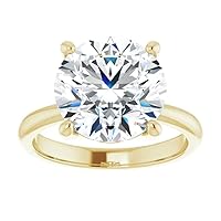 10K Solid Yellow Gold Handmade Engagement Rings 5 CT Round Cut Moissanite Diamond Solitaire Wedding/Bridal Rings for Women/Her, Minimalist Anniversary Ring Gifts