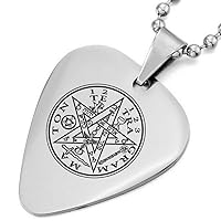 Tetragrammaton Pentacle Stainless Steel Guitar Pick Necklace for Men Women Eliphas Levi's Pentagram Star Amulet Wiccan Talisman Pendants Chain Occultic Jewelry, Silver