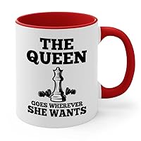 Chess Lover 2Tone Red Mug 11oz - The Q Goes - Chess Board Strategy Game Chess Pieces Wood Chess Gifts Horse Knight