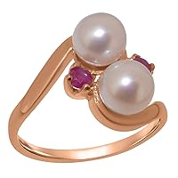 10k Rose Gold Cultured Pearl & Ruby Womens Dress Ring - Sizes 4 to 12 Available